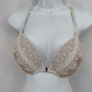 Victorias Secret Dream Angels‎ Push-up Bra Nude Ivory Lace Front Latch Racerback